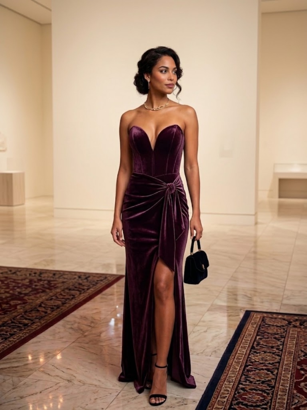 Marciano Los Angeles Strapless Velvet Knot-Detail Dress